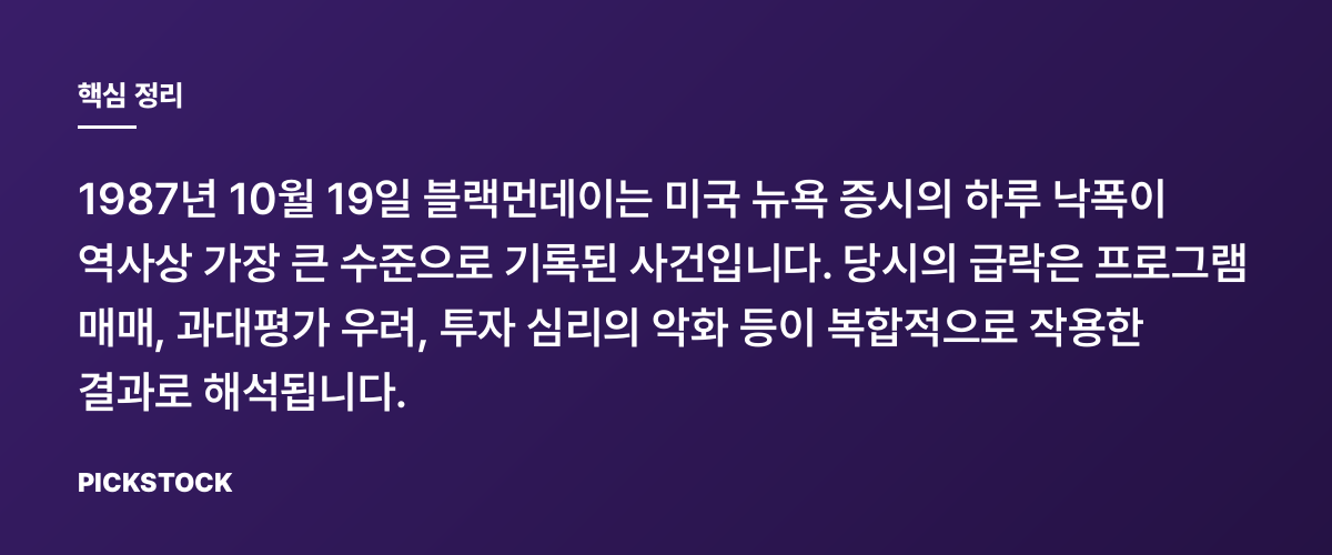 1987년 블랙먼데이: 하루에 -22.6%가 온 이유 핵심 정리