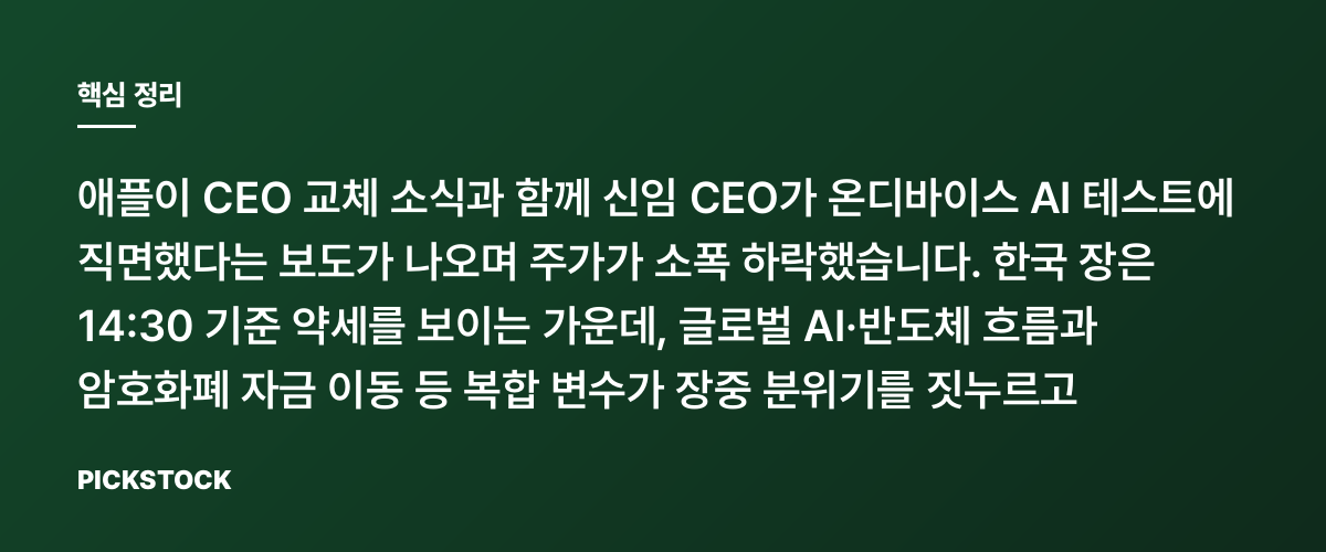 애플 소폭 하락, 새 CEO의 온디바이스 AI 시험이 왜 주가에 영향을 줬을까? 핵심 정리