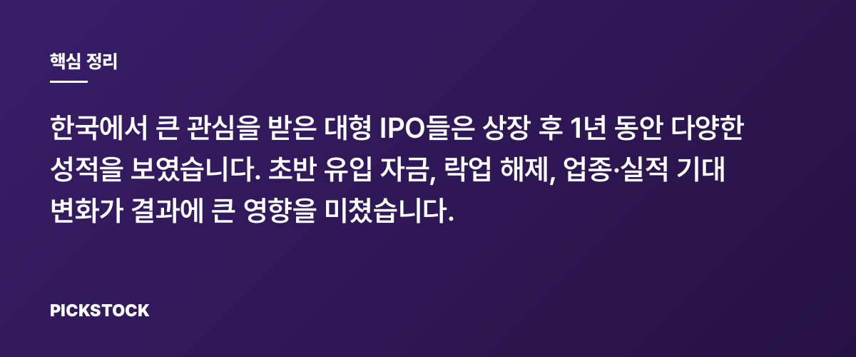 한국 주요 IPO 대어들의 상장 1년 후 성적표 핵심 정리
