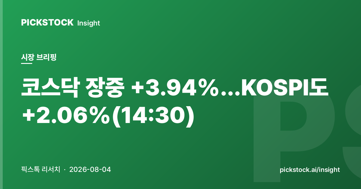 코스닥 장중 +3.94%…KOSPI도 +2.06%(14:30)