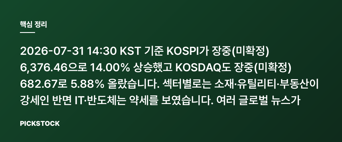 KOSPI 장중 14.00% 급등, 장중(미확정) 지수 급변 핵심 정리