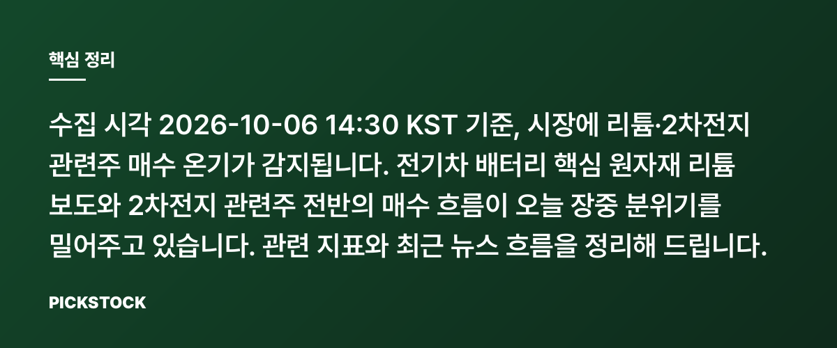 리튬·2차전지에 뭉칫돈, 오늘 장중 강세 왜일까? 핵심 정리