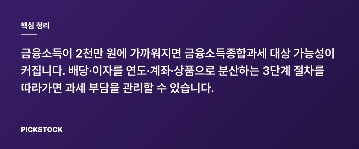 금융소득 2천만원 임박했을 때, 분산으로 세금 덜는 3단계 핵심 정리