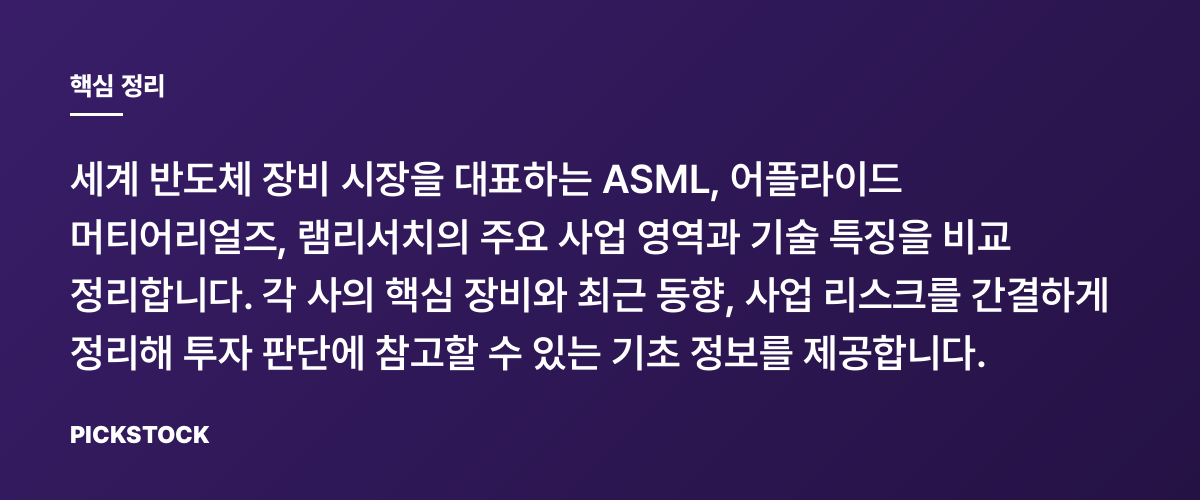 반도체 장비 3강: ASML·어플라이드·램리서치 정리 핵심 정리
